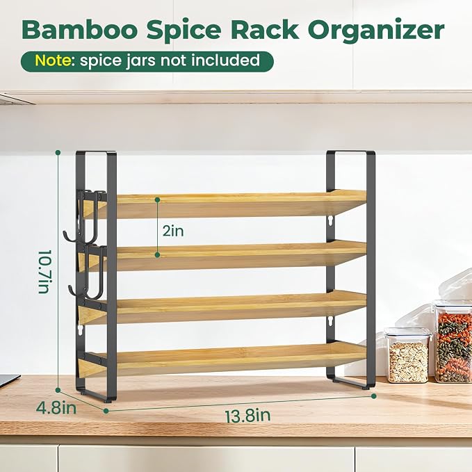 EsLuker.ly Spice Seasoning Rack Organizer Kitchen Countertop, 4 Tier Bamboo - Image 4