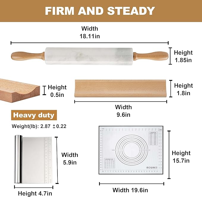 Koville African Natural Marble Rolling Pin, Non-Stick Polished Dough Roller - Image 2