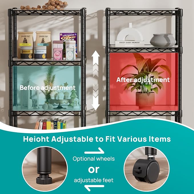 SINGAYE 4 Small Shelves Storage Shelf Wire Shelving Unit Metal Shelf Adjustable - Image 5