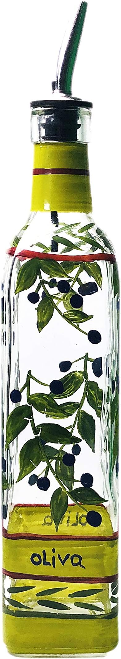 Hand Painted Glass Oliva Branch Oil/Vinegar Glass Cruet by Containly