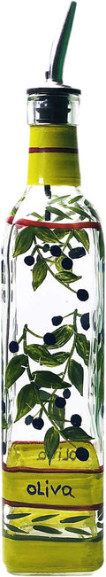 Hand Painted Glass Oliva Branch Oil/Vinegar Glass Cruet by Containly