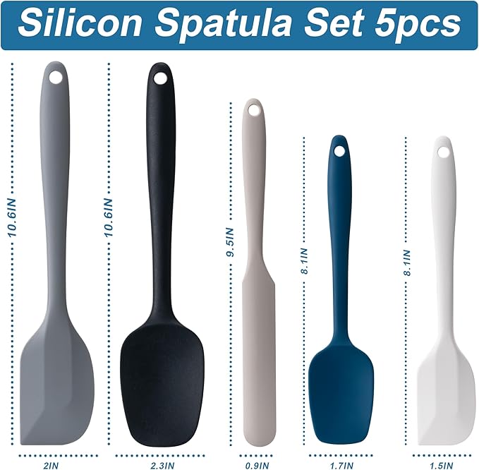 Silicone Spatula Set, 5 Piece Food Grade Rubber Spatulas - Image 2
