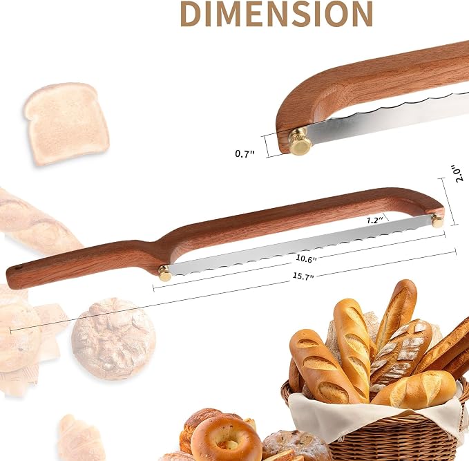 Uprichya Bread Knife for Homemade Bread Sourdough, Wooden Bread Bow Knife for - Image 2