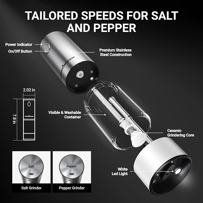 ThermoMaven 110ml Rechargeable Electric Salt and Pepper Grinder Set - Image 7