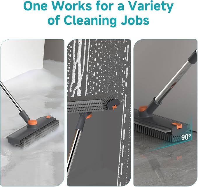 Floor Scrub Brush with Long Handle Length Adjustable, 3 in 1 Heavy-Duty Stiff - Image 2