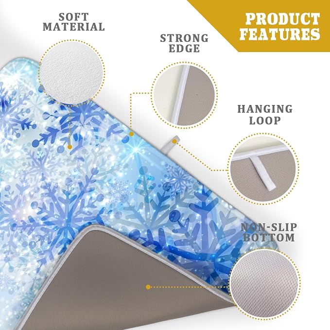 Giwawa 18"x24" Winter Blue Snowflakes Dish Drying Mat Christmas Snow Falling - Image 4