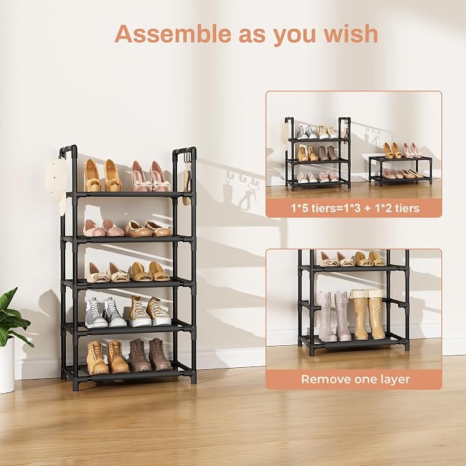 LANTEFUL 5 Tiers Shoe Rack 12-15 Pairs Boots Organizer Storage Sturdy Narrow - Image 5