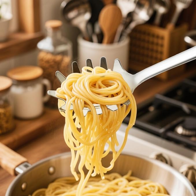 18/0 Stainless Steel Spaghetti Spoon & Slotted Spoon - Image 5