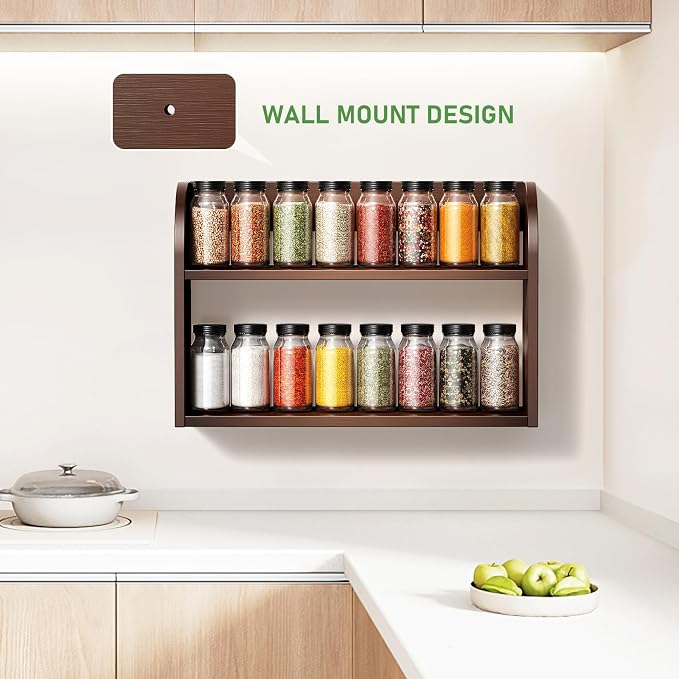 ROMGUAR CRAFT 2 Tier Bamboo Spice Rack, Countertop or Wall Mounting Wood Spice - Image 2