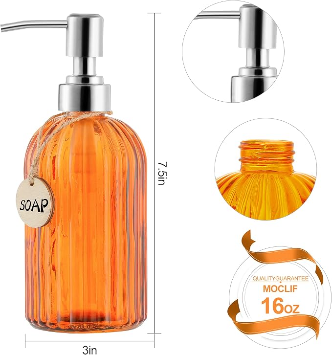 MOCLIF 16 OZ Soap Dispenser，Tempered Glass Clear Vertical Stripe - Image 2