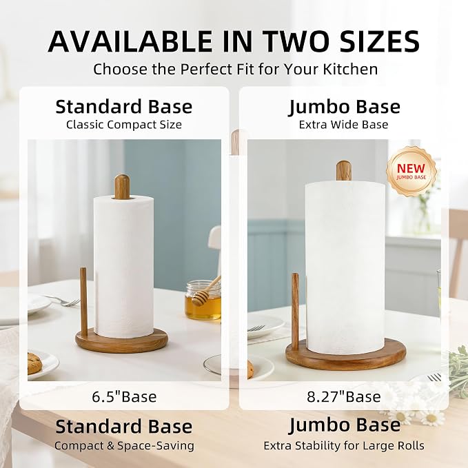 Jumbo Acacia Wood Paper Towel Holder – Large 8.27" Diameter Non-Slip Base - Image 2