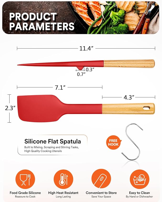Silicone Heavy-Duty Spatula, Sturdy Bpa-Free Matte Silicone, Wooden Handle - Image 2
