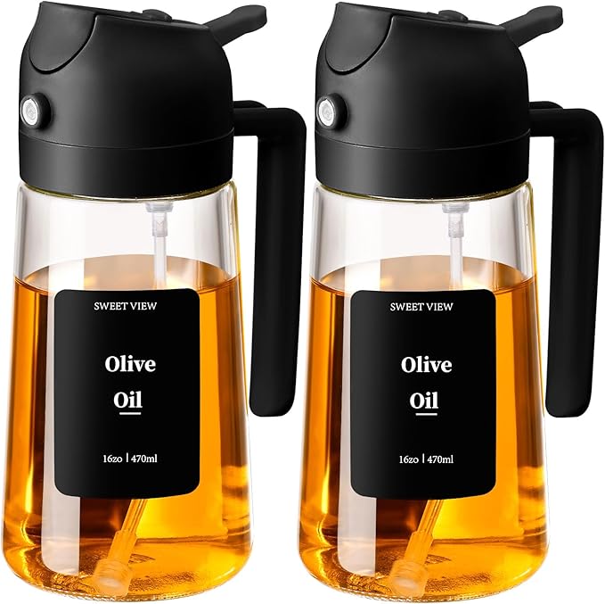 SWEET VIEW 2PCS Oil Sprayer for Cooking, 16oz/470ml Glass Oil Dispenser/Pour by SWEETVIEW