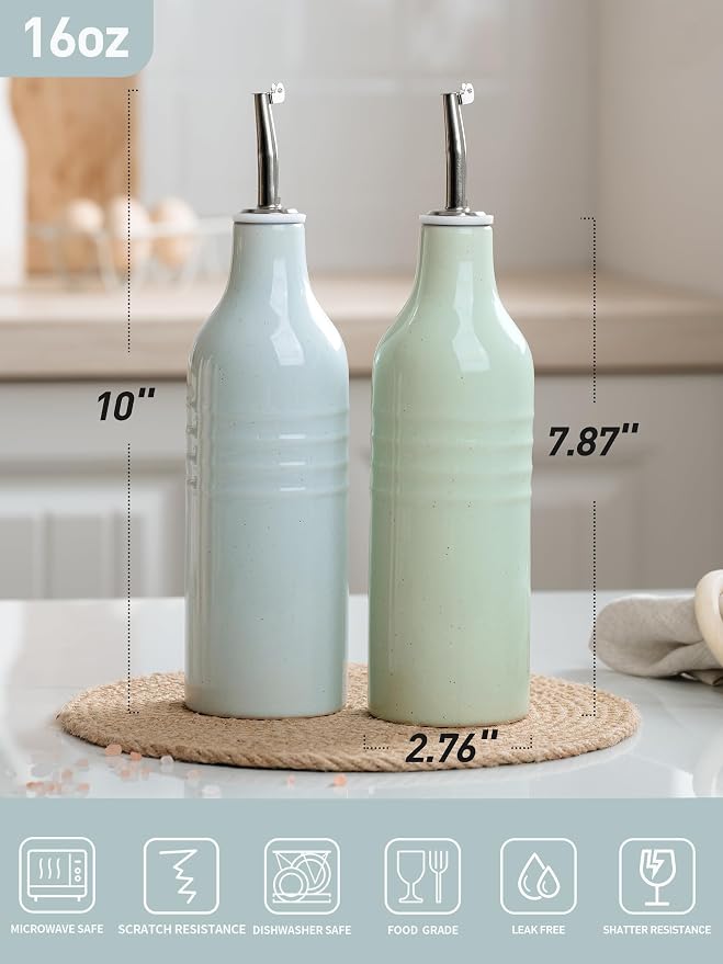 famiware Jupiter 16oz Ceramic Olive Oil Dispenser Bottle, Olive Oil and Vinegar - Image 4