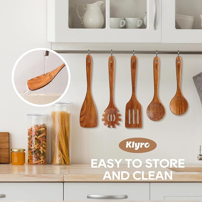 Teak Kitchen Utensils Set, 5 Piece Premium Wooden Cooking Utensils Set - Image 5