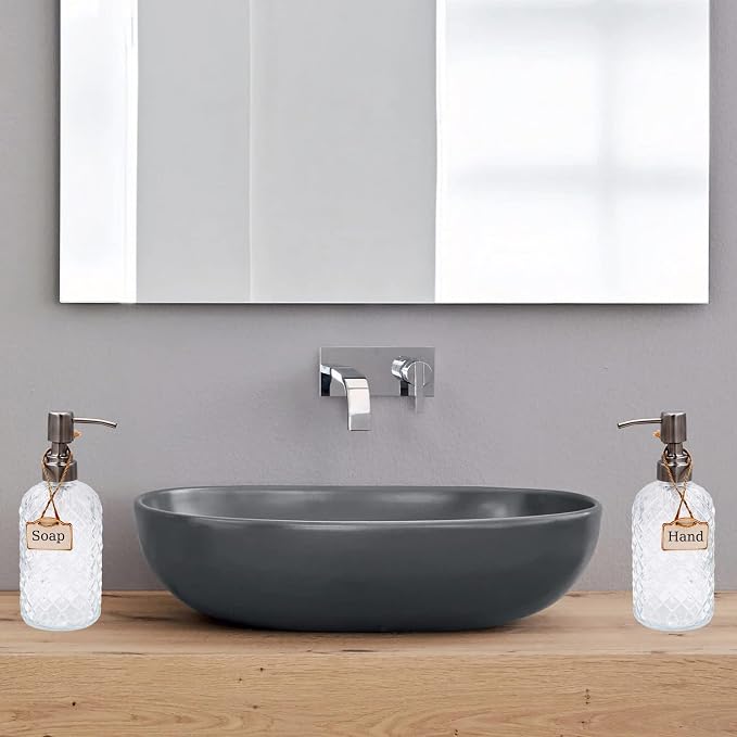 16 oz Diamond Pattern Glass Soap Dispenser, Kitchen and Bathroom Refillable - Image 2