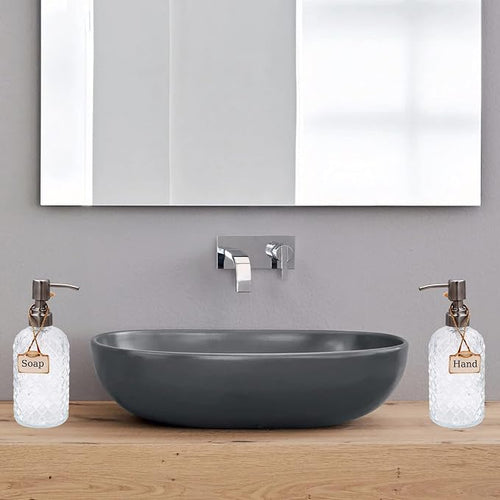 16 oz Diamond Pattern Glass Soap Dispenser, Kitchen and Bathroom Refillable - Image 2