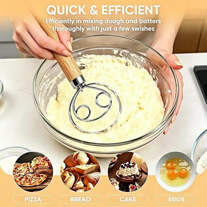 Maxjoy Danish Dough Whisk Stainless Steel Wooden Handle - Image 6