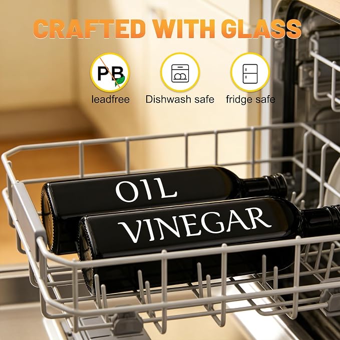Oil and Vinegar Dispenser Set of 2, 17oz/500ml Extra Thick Glass Oil & Vinegar - Image 5