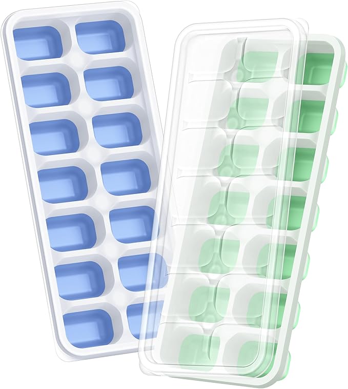 ChefAide Ice Cube Tray with Lid, 2 Packs 28 Cubes Durable Stackable Ice Cube by ChefAide