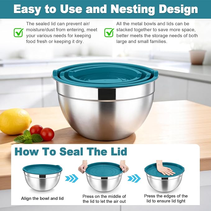 TeamFar Mixing Bowls, Stainless Steel Nesting Salad Bowls - Image 7