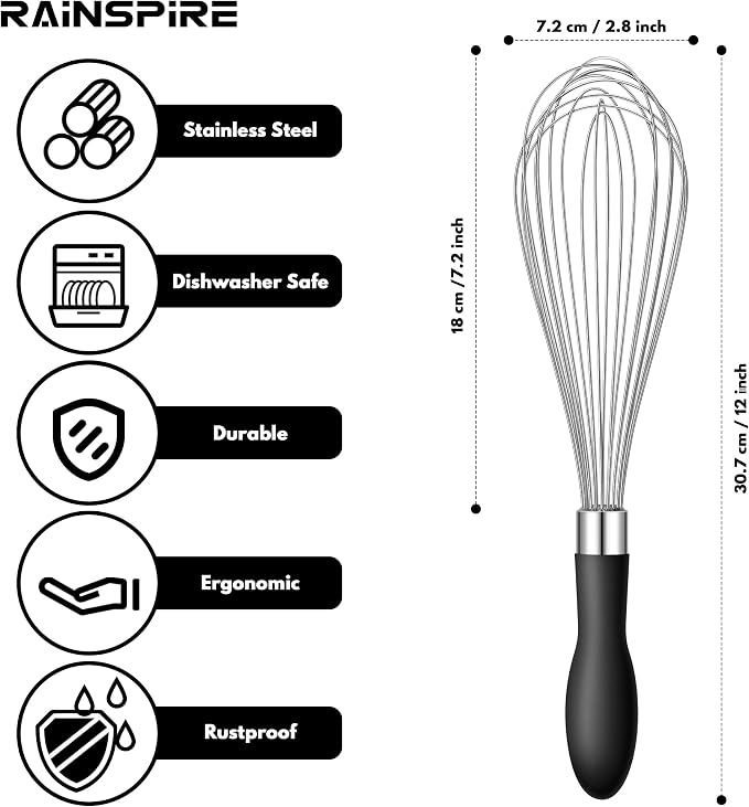 Rainspire 12-Inch Wire Whisk Stainless Steel, Balloon Whisks - Image 2