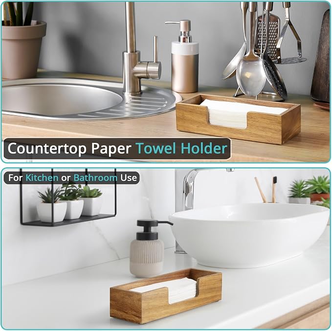 Paper Towel Dispenser Countertop, Acacia Wood Bathroom Paper Towel Holder - Image 3