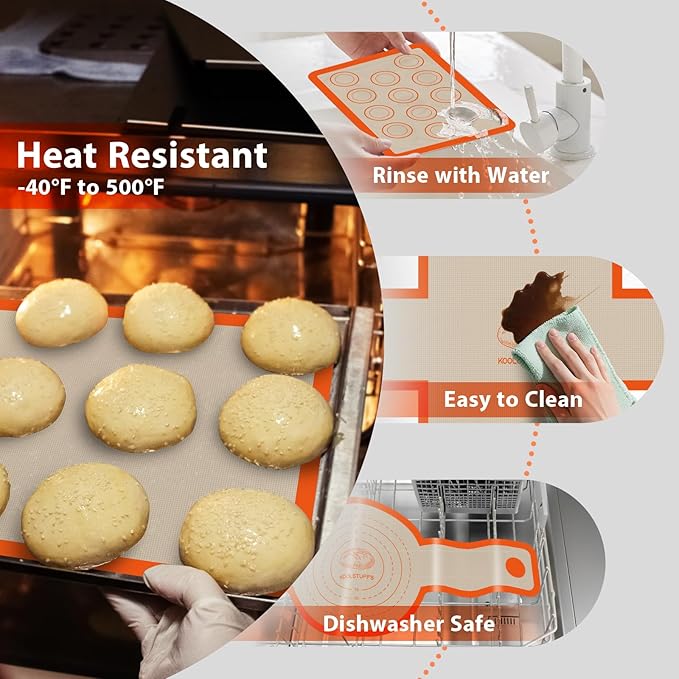Silicone Baking Mat Set of 5, Nonstick Reusable Pastry Mat, Silicone Bread - Image 3