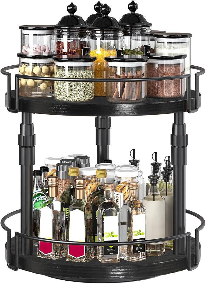 HOOBRO Lazy Susan Organizer Spice Rack, 2-Tier Height Adjustable Rotating Lazy - Image 2