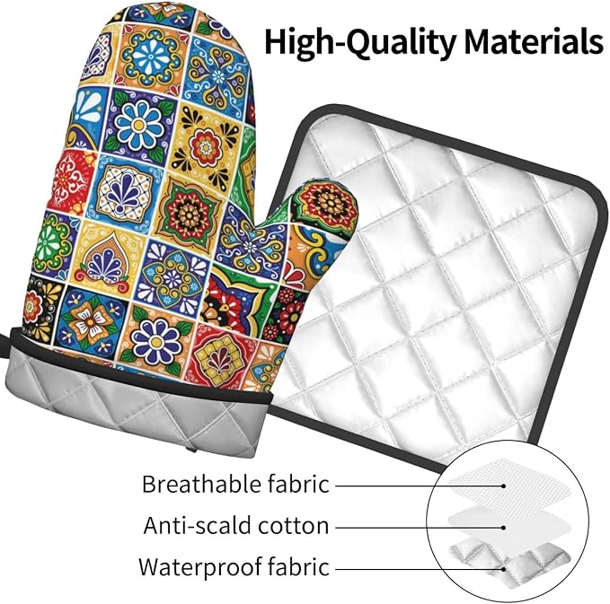 Mexican Talavera Tile Oven Mitts and Pot Holders Sets of 3, Heat Resistant - Image 9