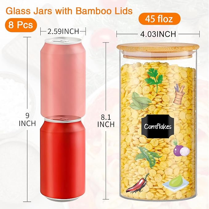 BGraceyy Glass Storage Jars 45 oz 4 Pcs Clear Glass Food Storage Containers - Image 2