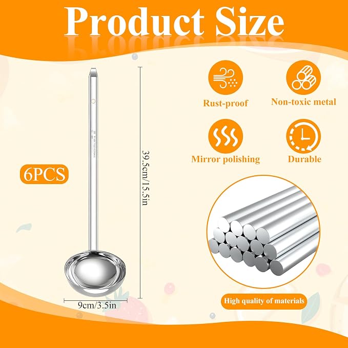 6 Pcs Stainless Steel Ladle Soup Handle Ladle - Image 2