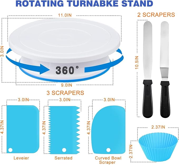 240PCS Cake Decorating Supplies Kits Cake Turntable, 100 Piping Bags 100 - Image 2
