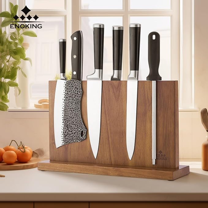 ENOKING Extra Large Magnetic Knife Block, 15.2-In Acacia Wood Knife Holder - Image 6