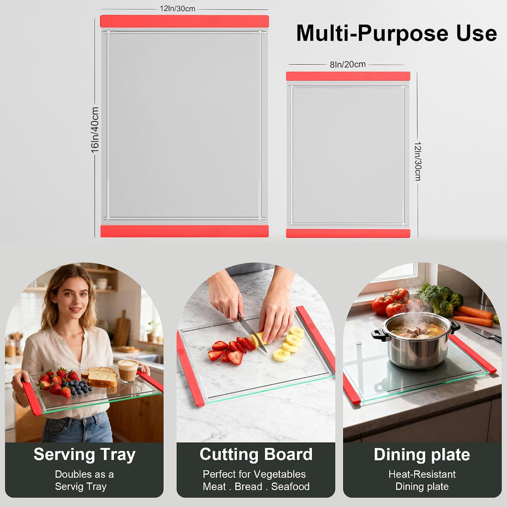 Tempered Glass Cutting Board Set for Kitchen Counter - Dishwasher Safe