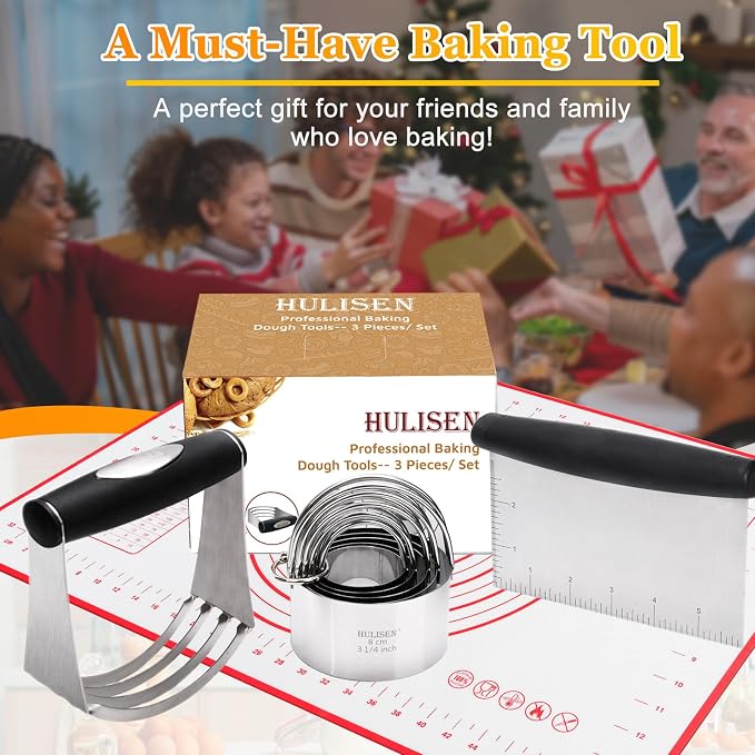 HULISEN Stainless Steel Biscuit Cutter Set, Silicone Mat, Pastry Scraper and - Image 7