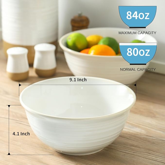 Hasense Serving Bowls, 9 Inch Ceramic Salad Bowls - Image 2