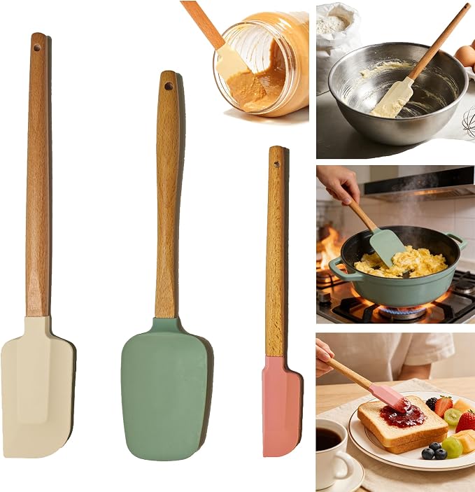 3PCS Silicone Spatula Wooden Handle Set, Heat Resistant Silicone Spatula by Unknown