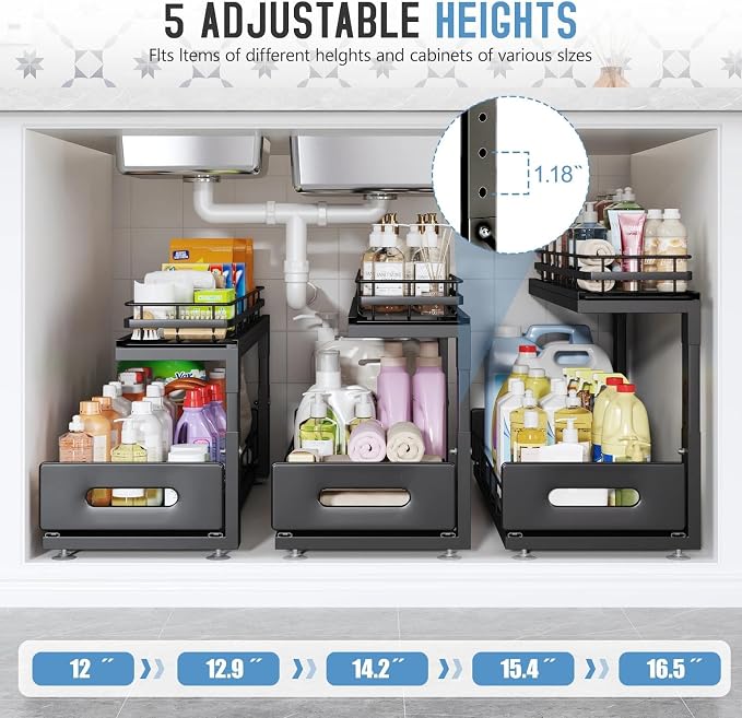 Under Sink Organizer Upgrade To Professional Rails, 2-Tier Dual Pull Out - Image 6