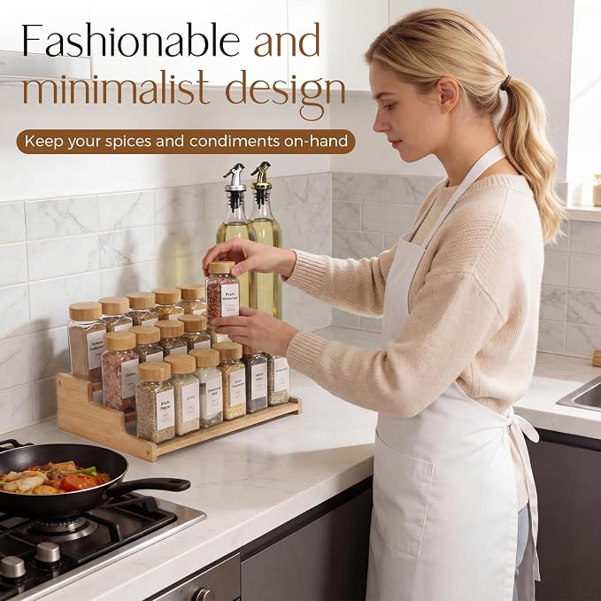 Organizer of Cabinet Special Seasoning, 12in Bamboo 3 Tiered Spice Rack，Used - Image 3