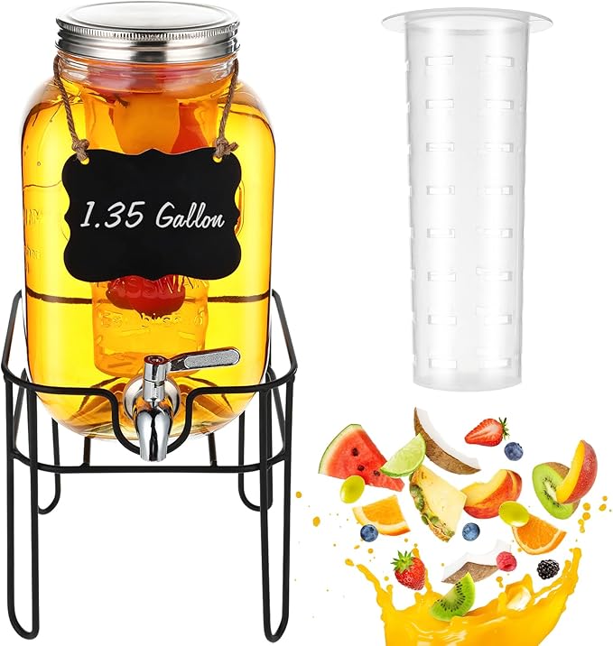 Drink Dispenser 1.35 Gallon Glass Beverage Dispenser by FUREEY