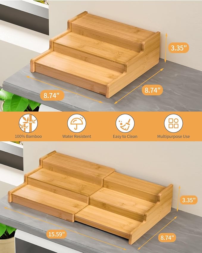 VenDotbi Spice Rack, 3-Tier Expandable Bamboo Spice Rack Organizer - Image 4