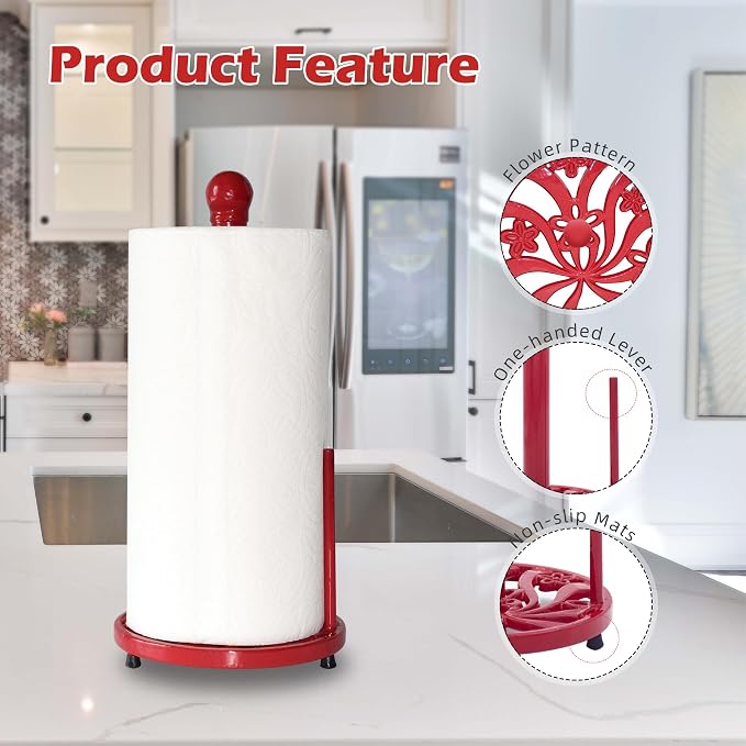 Red Cast Iron Paper Towel Holder - Image 2