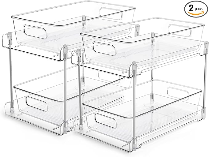 Vtopmart 2 Tier Bathroom Storage Organizer, 2 Pack Clear Under Sink Organizers by Vtopmart