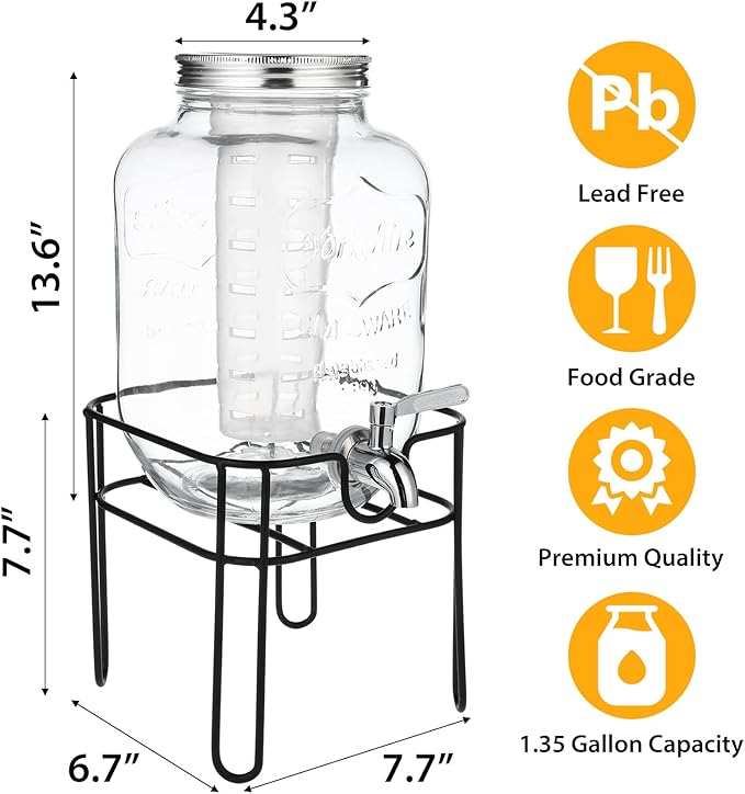 Drink Dispenser 1.35 Gallon Glass Beverage Dispenser - Image 2