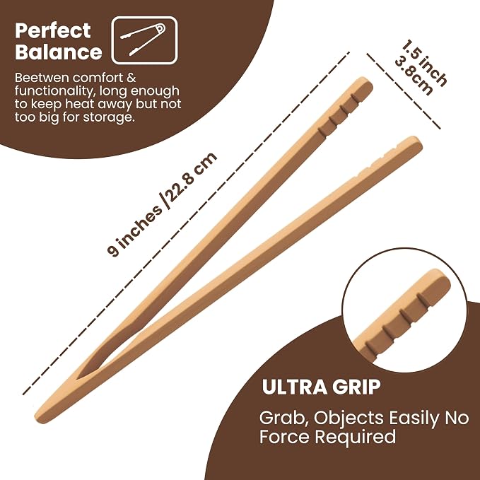 Wooden Toaster Tongs 2 PCs | Bamboo Kitchen Utensils - Image 3