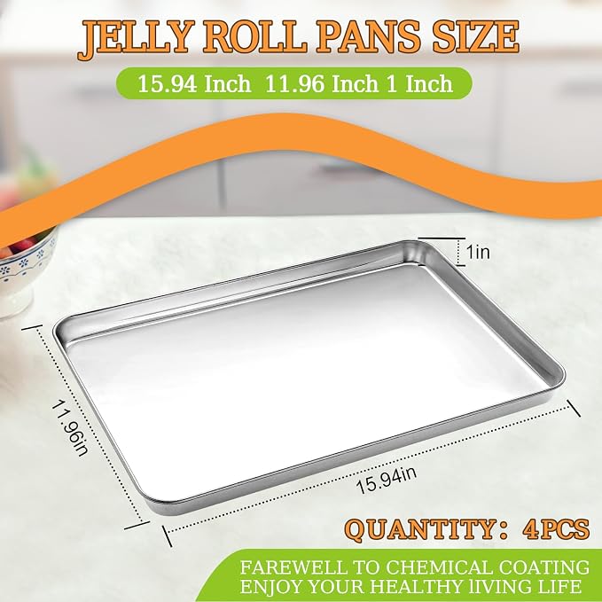 CEKEE Baking Sheet Set of 4, Stainless Steel Cookie Sheet & Baking Pan Tray - Image 7