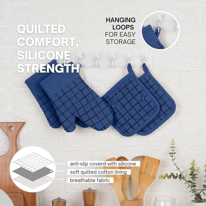 Oven Mitts and Pot Holders Set for Kitchen | 4 Pc Set| Heat Resistant Up to - Image 3