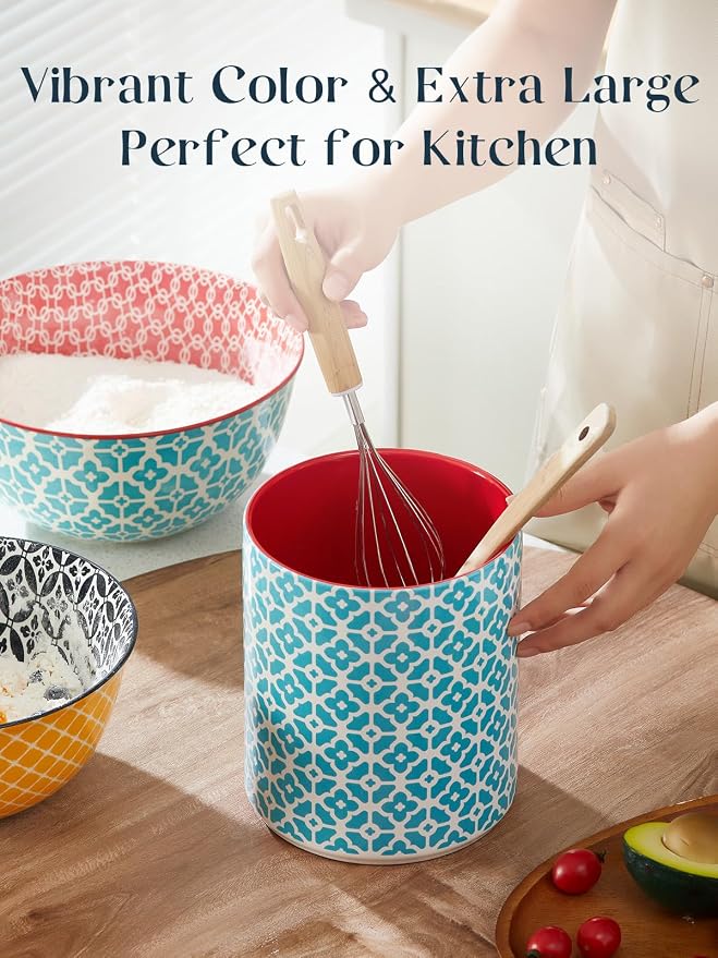 DOWAN Colorful Large Utensil Holder, 7.2" x 6.2" Ceramic Kitchen Utensil Holder - Image 2