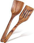 2Pcs Wooden Spatula, Acacia Solid & Slotted Turner Spatula Set, Long Handle by Unknown